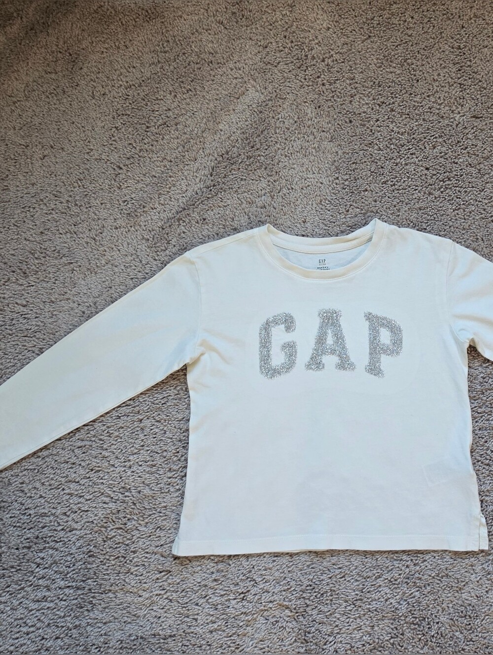 GAP White Girls Long-Sleeve Sweatshirt with Silver Glitter Logo